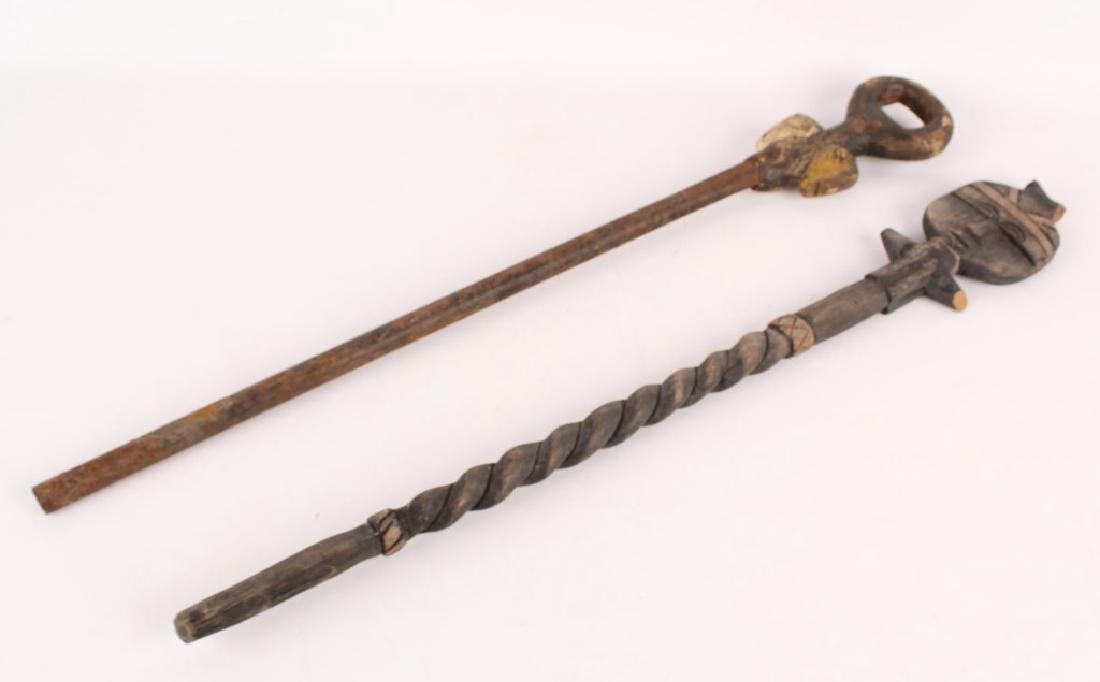 2 AFRICAN CARVED WOODEN TRIBAL CEREMONY STAFFS (1 of 3)