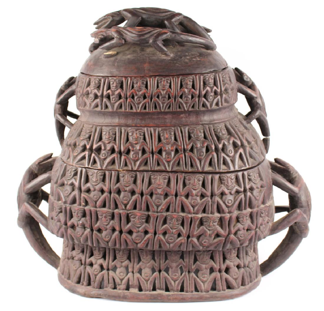 LARGE AFRICAN CARVED WOOD LIZARD MOTIF VESSEL (1 of 4)