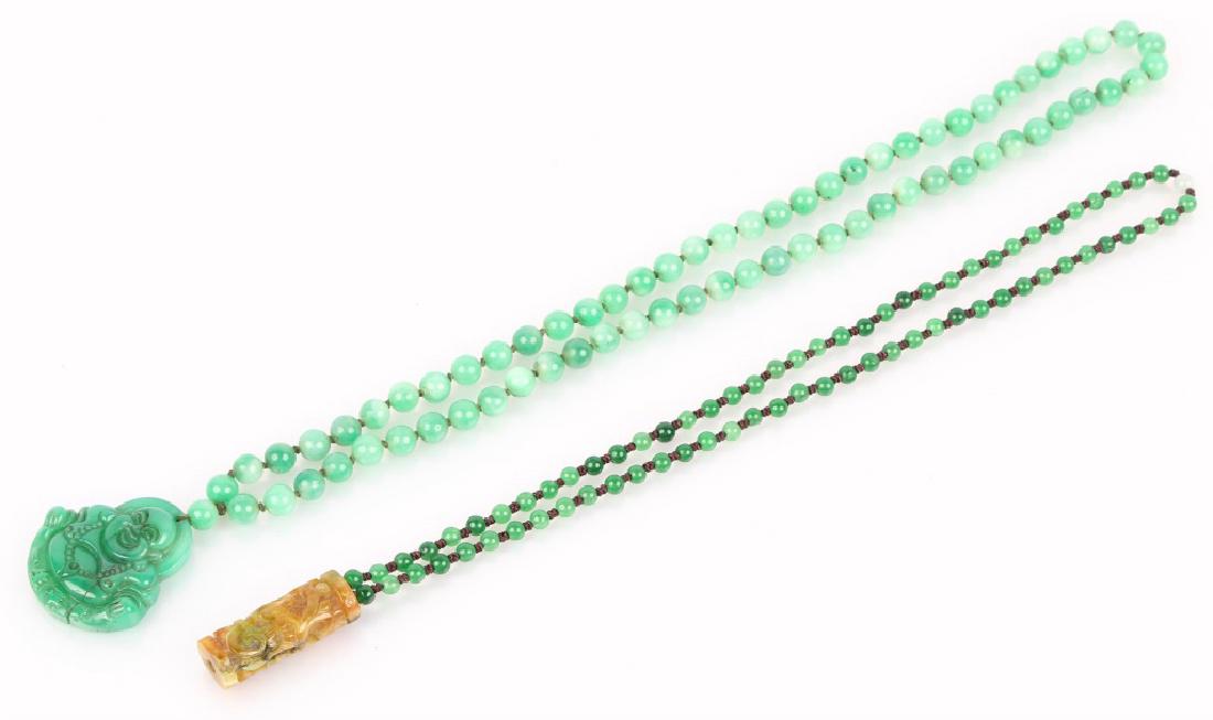 2 CHINESE CARVED GREEN & BROWN JADE BEAD NECKLACES (1 of 6)
