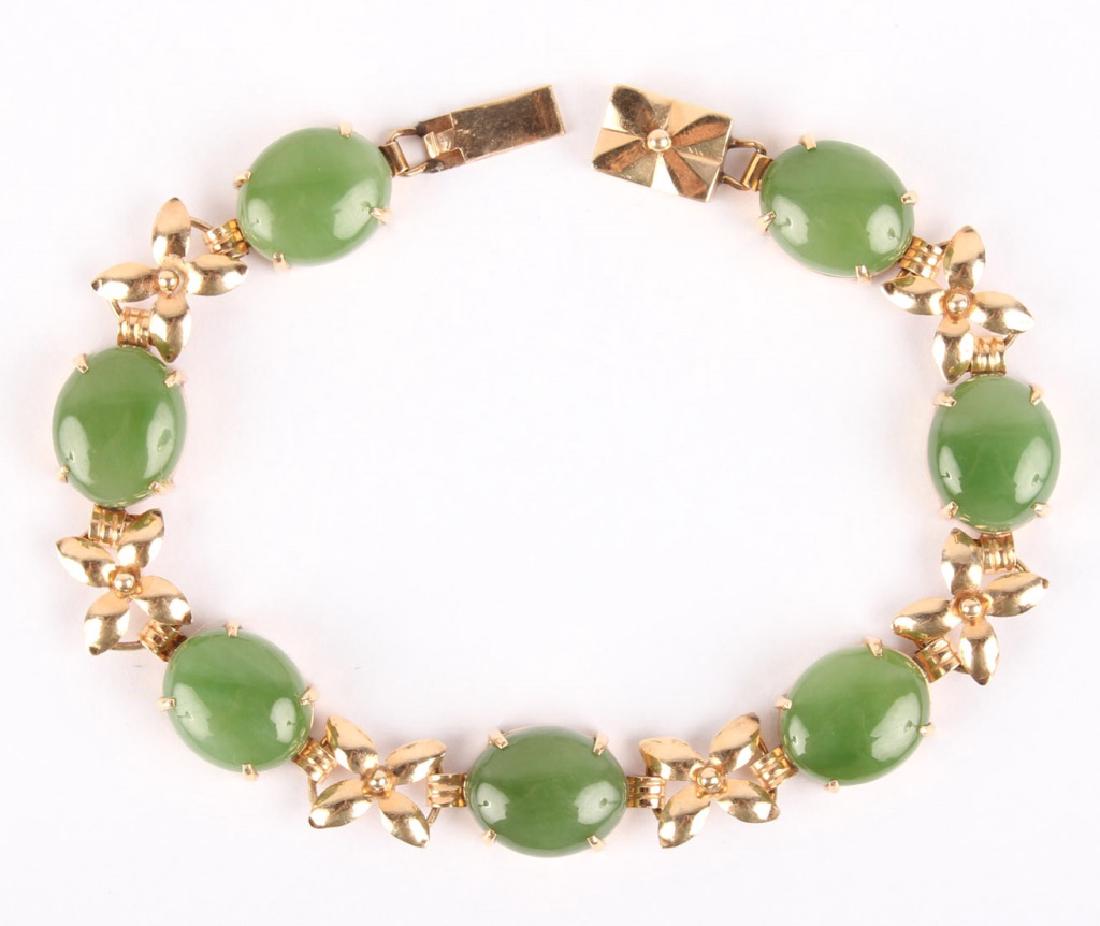 LADIES 14K YELLOW GOLD GREEN JADE BRACELET (1 of 5)