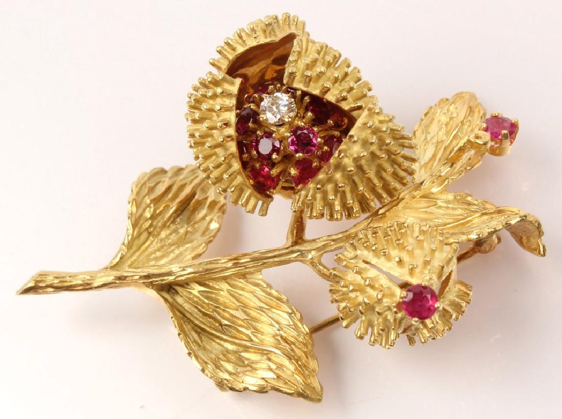 18K YELLOW GOLD TIFFANY & CO. RUBY CHESTNUT BROOCH (1 of 5)