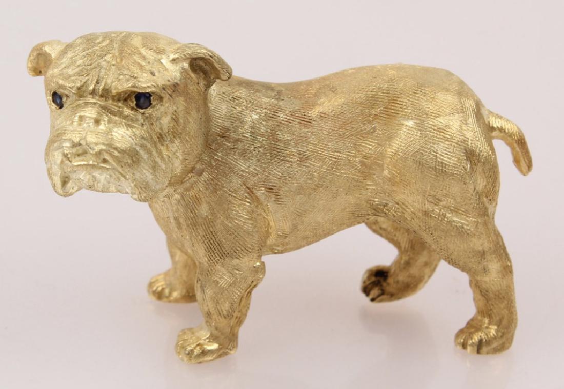 14K YELLOW GOLD SAPPHIRE BULL DOG SLIDE PENDANT (1 of 2)