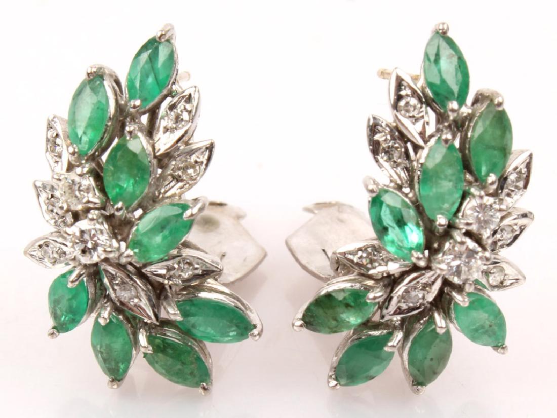 14K WHITE GOLD DIAMOND EMERALD CLUSTER EARRINGS (1 of 3)