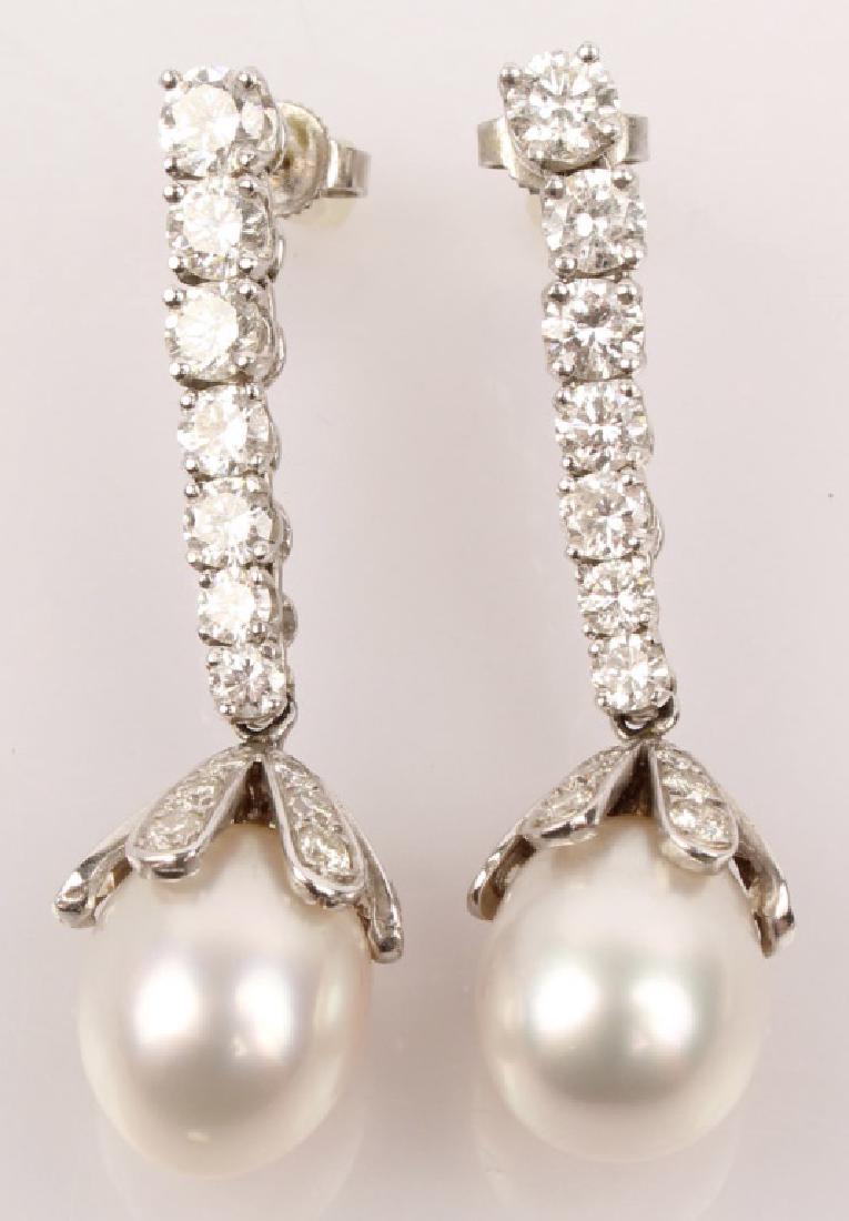 14K WHITE GOLD PEARL AND DIAMOND EARINGS (1 of 4)