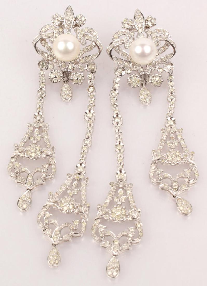 18K WHITE GOLD DIAMOND PEARL CHANDELIER EARRINGS (1 of 4)