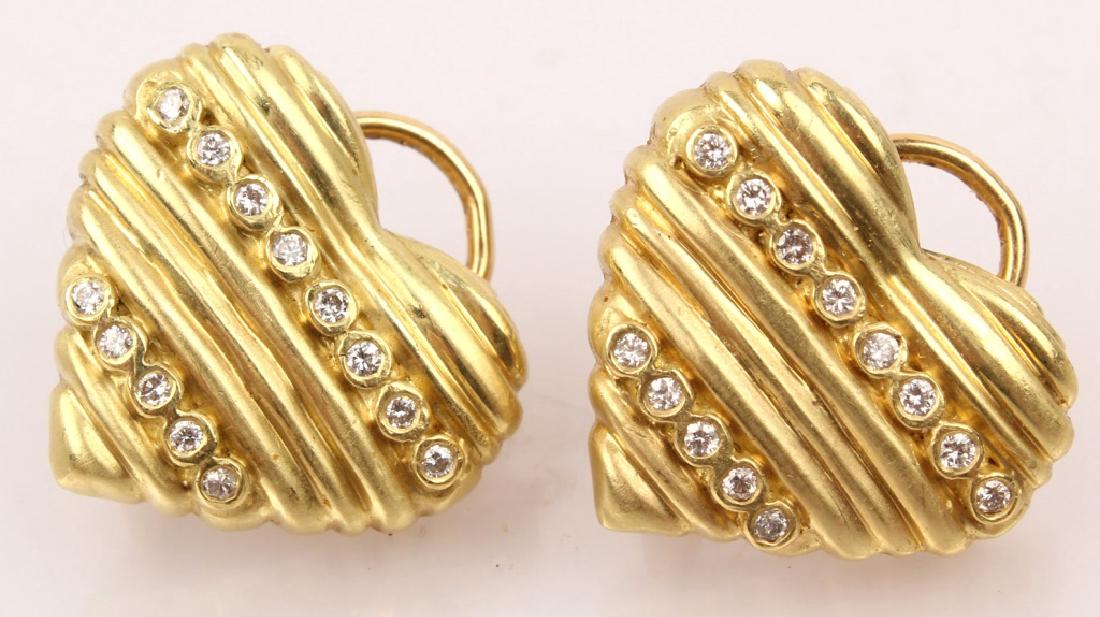 18K YELLOW GOLD DIAMOND HEART EARRINGS (1 of 3)