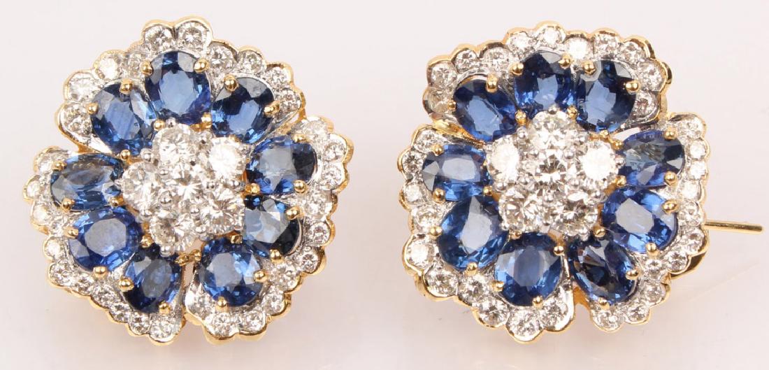 18K YELLOW GOLD SAPPHIRE DIAMOND EARRINGS (1 of 4)