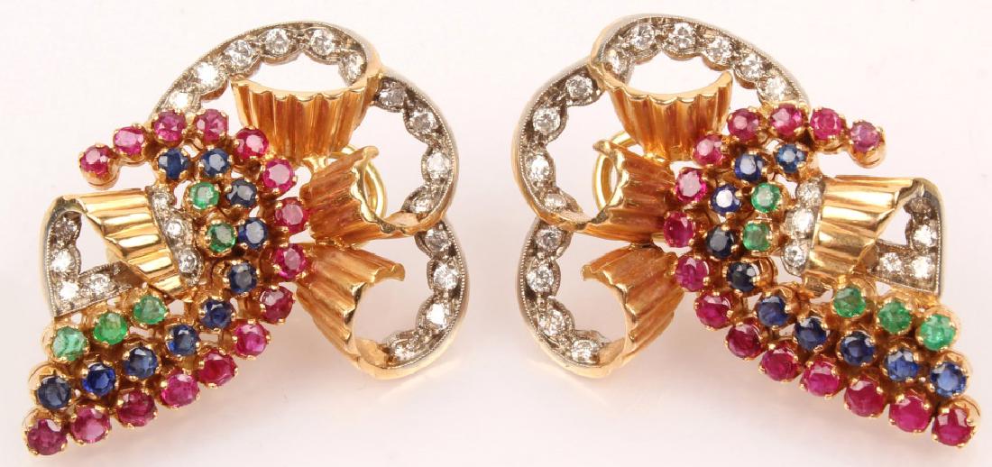 22K YELLOW GOLD MULTI GEM DOWRY EARRINGS (1 of 3)