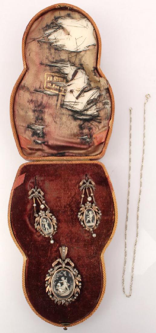 18K WHITE GOLD 18TH C. CAMEO EARRINGS & PENDANT (1 of 4)