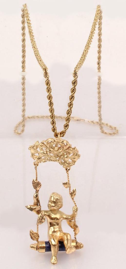 14K YELLOW GOLD ROPE CHAIN CHERUB NECKLACE (1 of 5)
