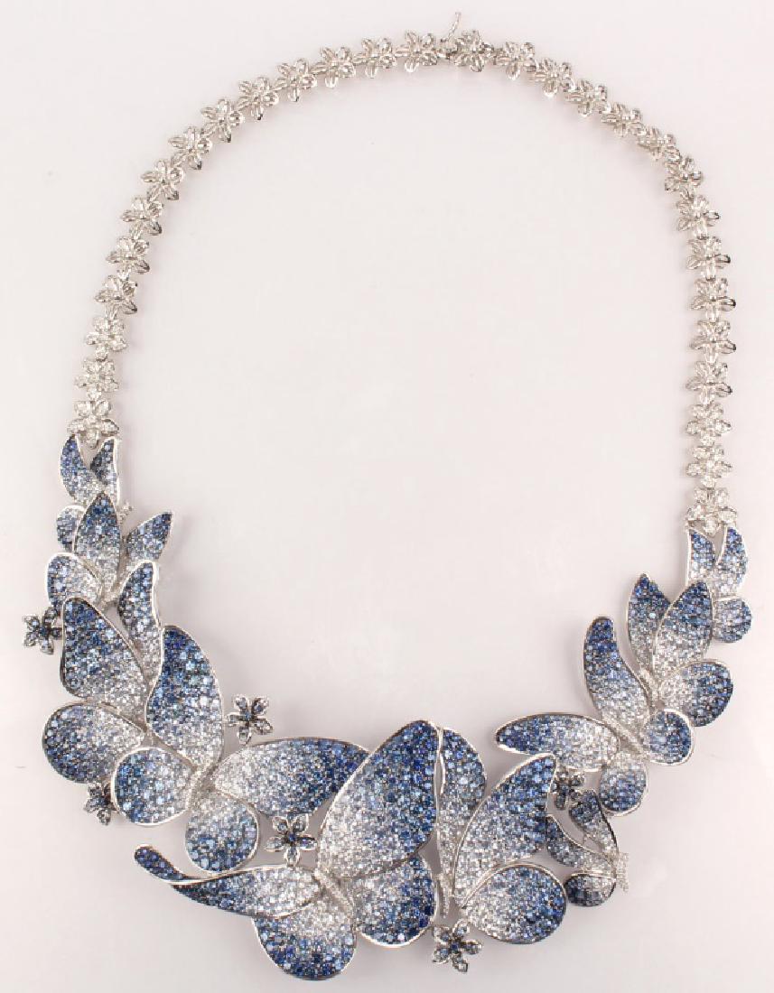 18K WHITE GOLD BUTTERFLY DIAMOND SAPPHIRE NECKLACE (1 of 7)