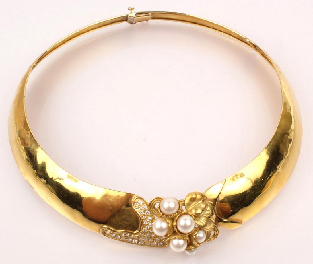 18K YELLOW GOLD DIAMOND & PEARL COLLAR NECKLACE (1 of 5)