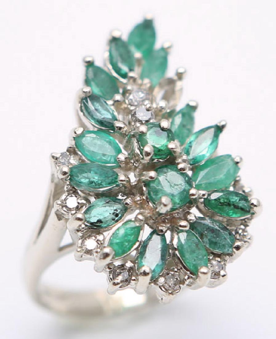 14K WHITE GOLD EMERALD AND DIAMOND CLUSTER RING (1 of 4)