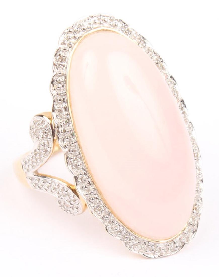 LADIES 14K YELLOW GOLD PINK QUARTZ & DIAMOND RING (1 of 3)