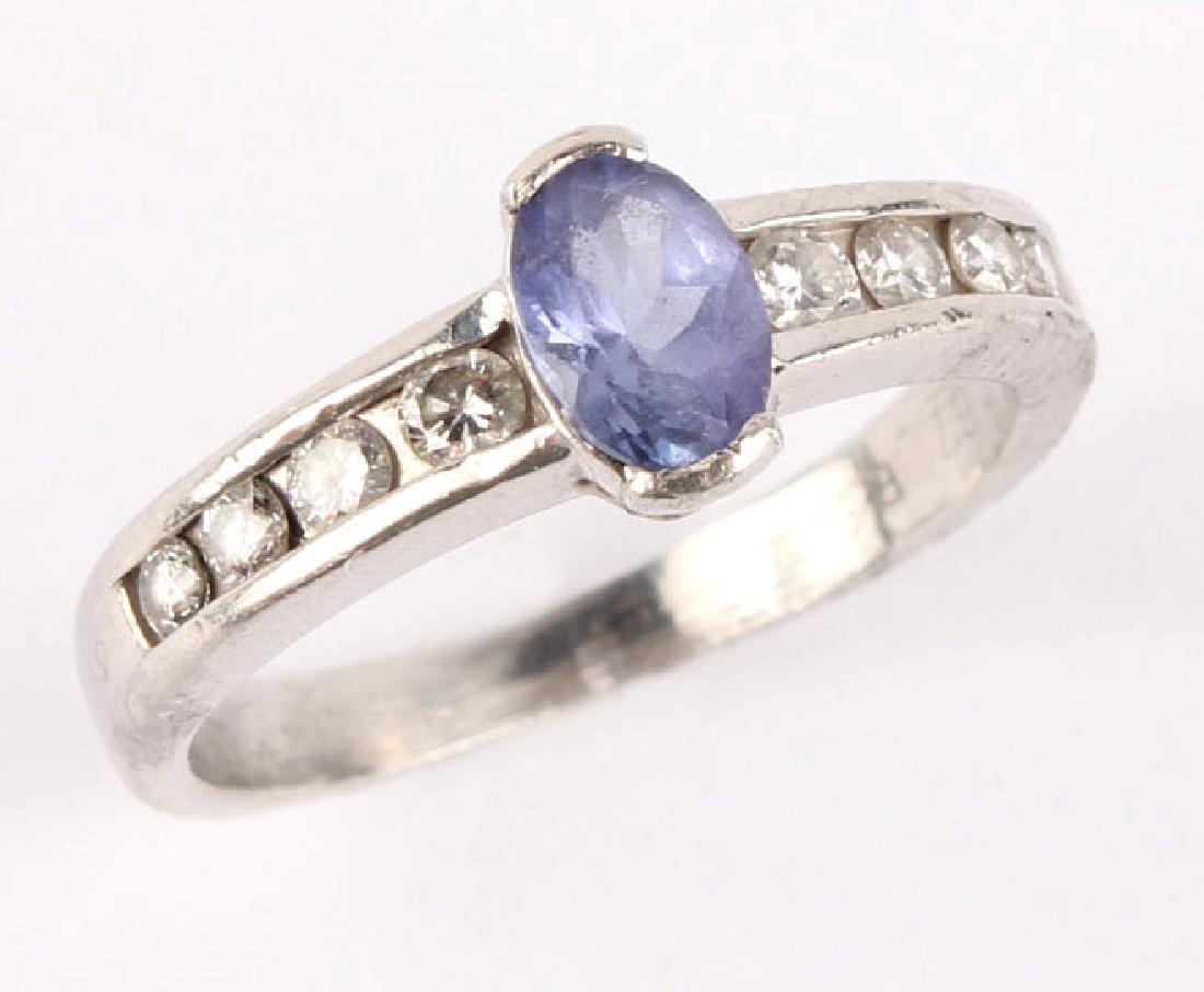 LADIES PLATINUM PALE TANZANITE & DIAMOND RING (1 of 4)