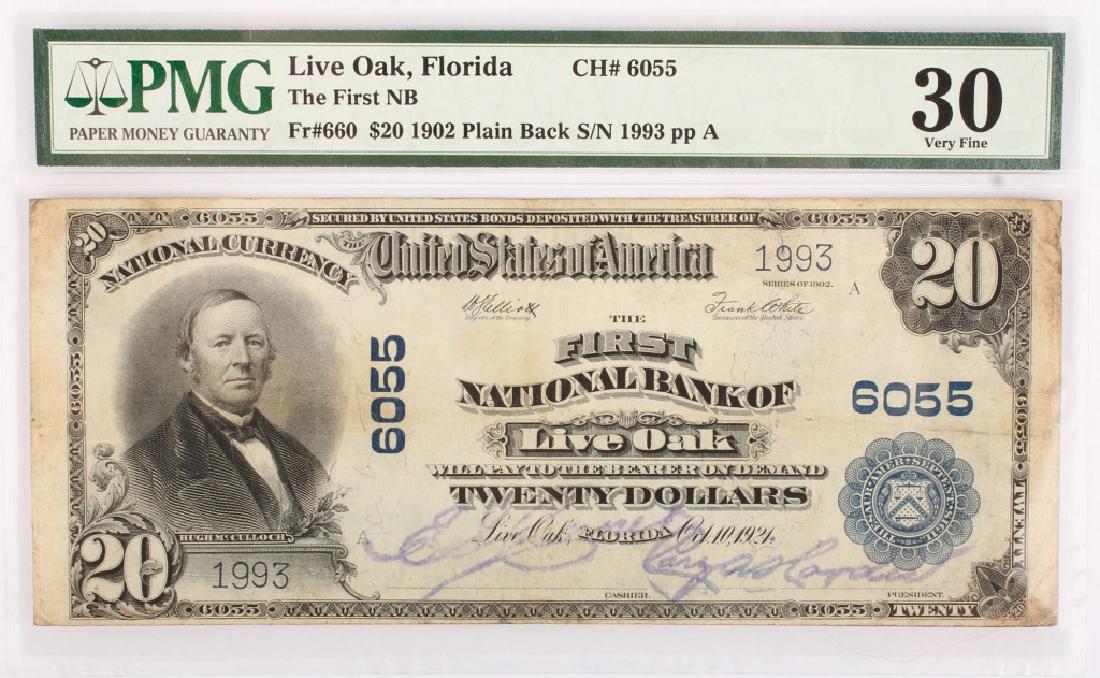 RARE $20.00 BLUE SEAL LIVE OAK NATIONAL BANK NOTE (1 of 8)