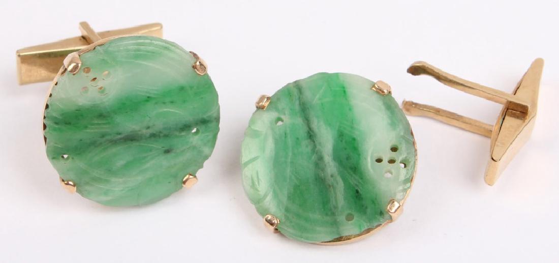 14K YELLOW GOLD JADE CUFF LINKS (1 of 4)