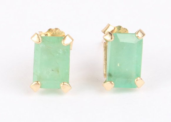 14K YELLOW GOLD EMERALD STUD EARRINGS (1 of 5)