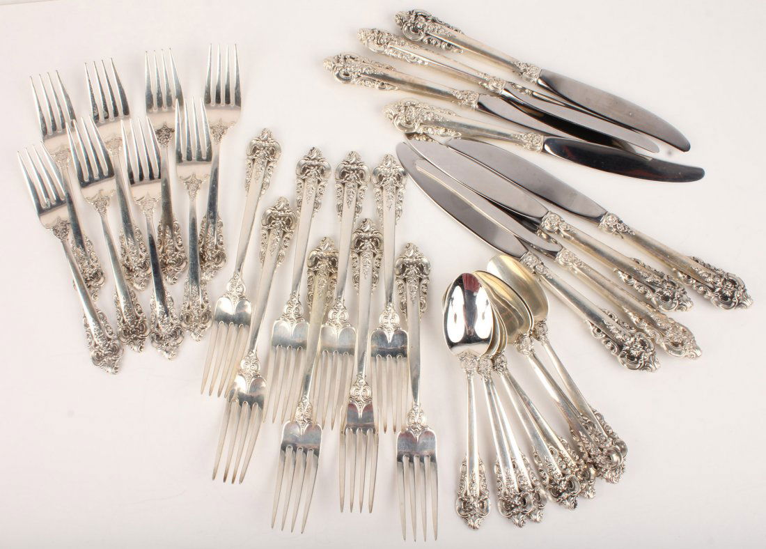 48 PC. WALLACE STERLING GRAND BAROQUE FLATWARE SET (1 of 10)