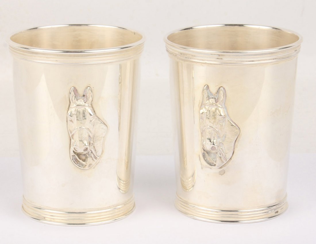 TREES STERLING SILVER PAIR HORSE MINT JULEP CUPS (1 of 4)