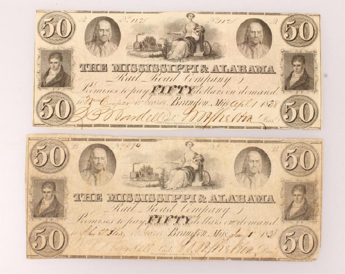 2 $50.00 MISSISSIPPI & ALABAMA RAILROAD CO. NOTES (1 of 4)