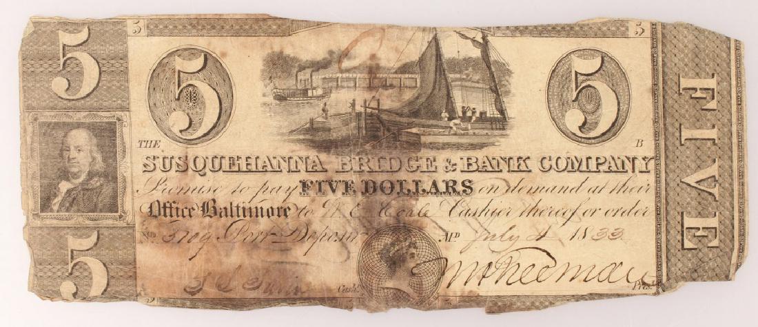 $5.00 SUSQUEHANNA BRIDGE & BANK COMPANY NOTE 1833 (1 of 4)
