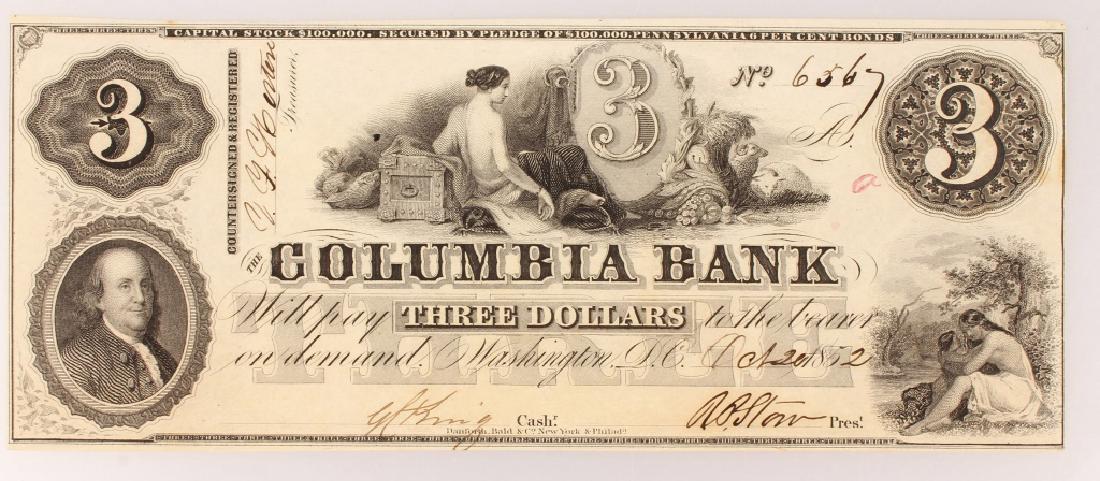 $3.00 COLUMBIA BANK WASHINGTON D.C. NOTE 1852 (1 of 4)
