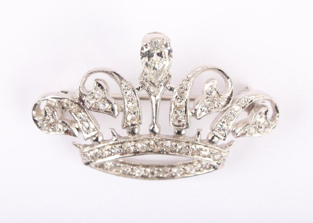 LADIES PLATINUM DIAMOND CROWN BROOCH (1 of 2)