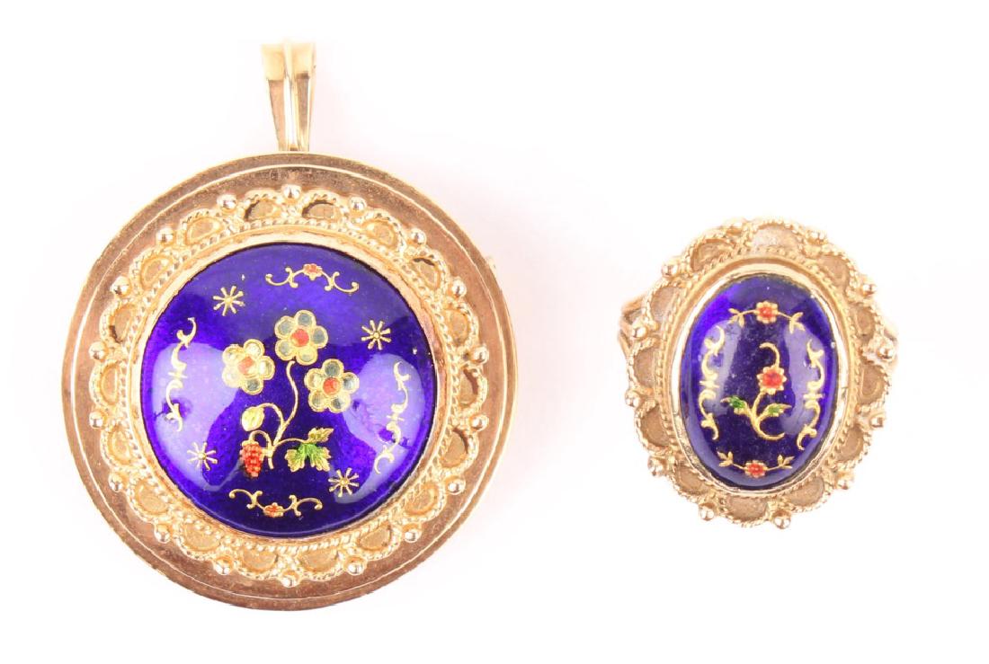 14K YELLOW GOLD ENAMEL PENDANT & RING (1 of 5)