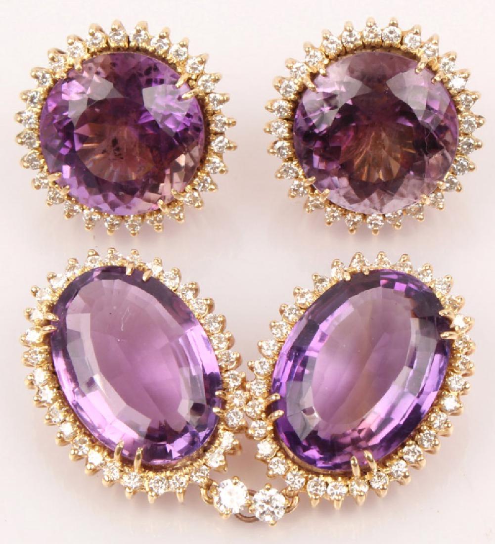 14K GOLD AMETHYST DIAMOND EARRINGS & PENDANT (1 of 6)