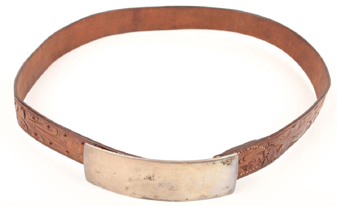LEATHER BELT WITH SIGNED STERLING SILVER BUCKLE (1 of 3)