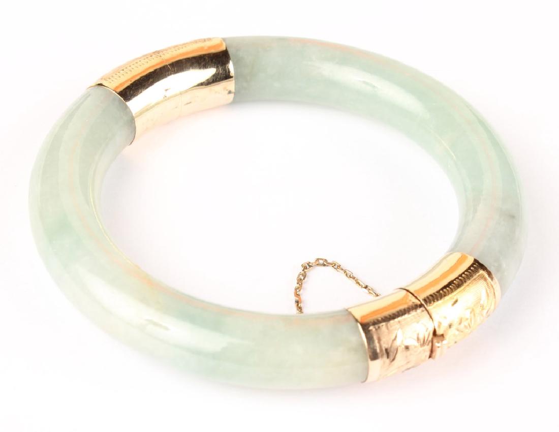 14KT YELLOW GOLD & GREEN JADE BANGLE BRACELET (1 of 4)