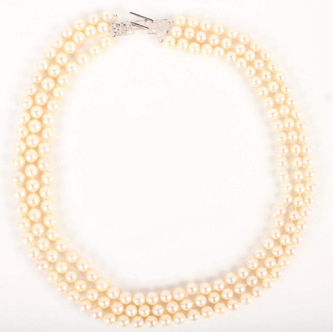.900 PLATINUM THREE STRAND OPERA PEARL NECKLACE (1 of 4)
