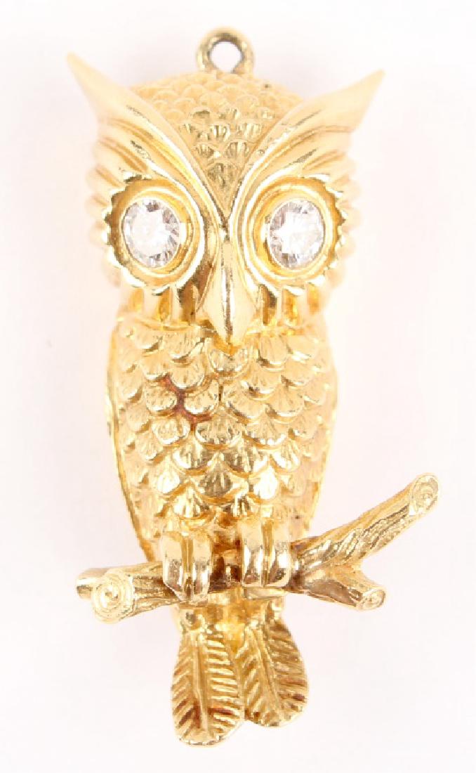 18K YELLOW GOLD DIAMOND OWL PENDANT (1 of 4)