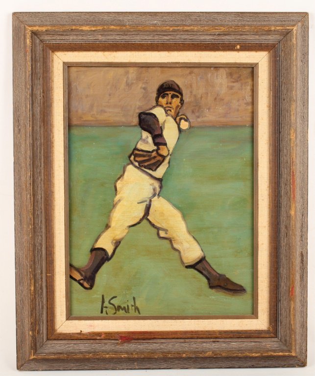 ARTHUR SMITH BASEBALL PITCHER OIL ON BOARD (1 of 6)