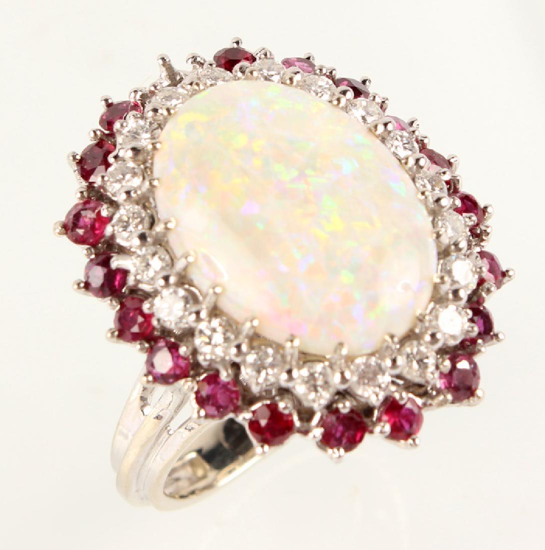 LADIES 14K WHITE GOLD OPAL DIAMOND & RUBY RING (1 of 3)