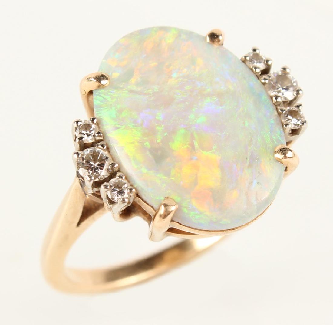 ANTIQUE 14K YELLOW GOLD DIAMOND OPAL RING (1 of 9)
