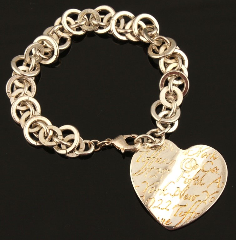 TIFFANY & CO. STERLING SCRIPT HEART CHARM BRACELET (1 of 4)