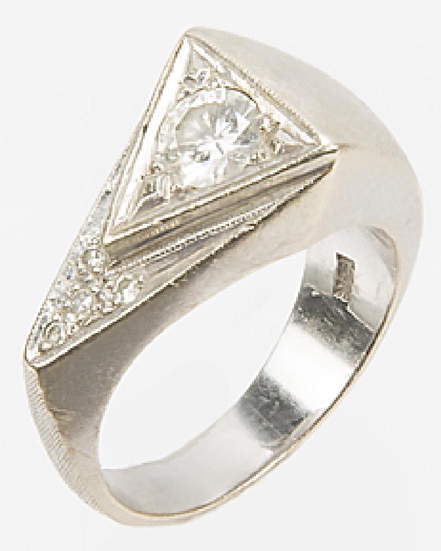 MENS 14K WHITE GOLD TRIANGULAR DIAMOND RING (1 of 6)