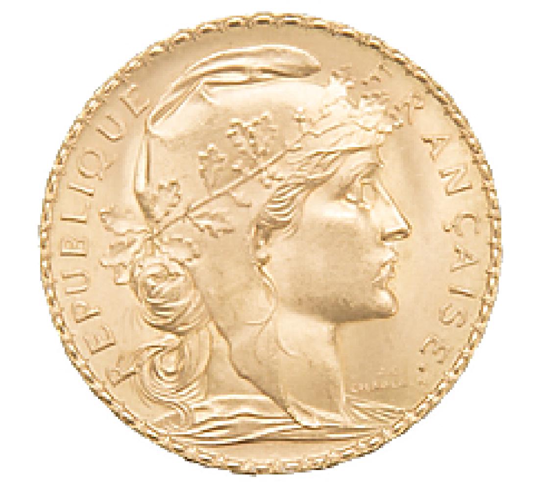 1910 SWISS 20 FRANCS FRENCH ROOSTER GOLD COIN: 1910 SWISS 20 FRANCS FRENCH ROOSTER GOLD COIN 1910 French twenty franc rooster gold coin. Weight: 6.44g