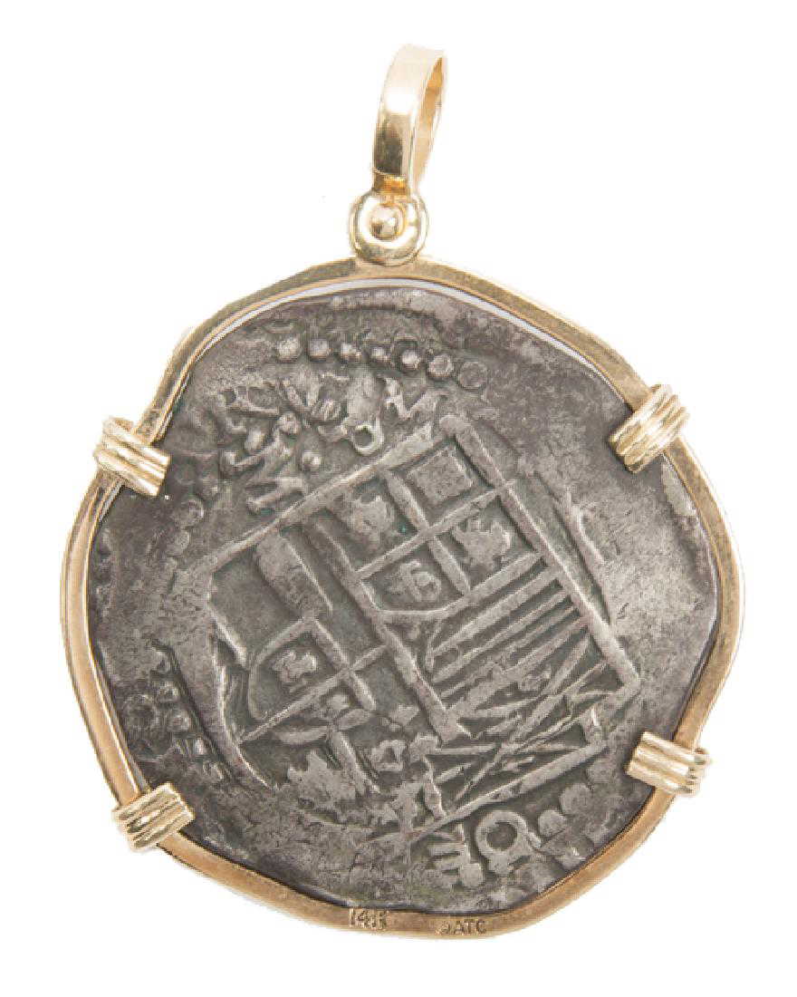 SPANISH SILVER 8 REALES SHIPWRECK COIN GOLD BEZEL spanish-silver-8-reales-shipwreck-coin-gold-bezel