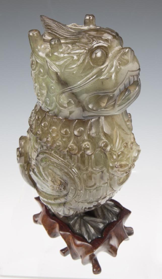 CHINESE CARVED GREEN JADE FOO DOG CENSER (1 of 7)