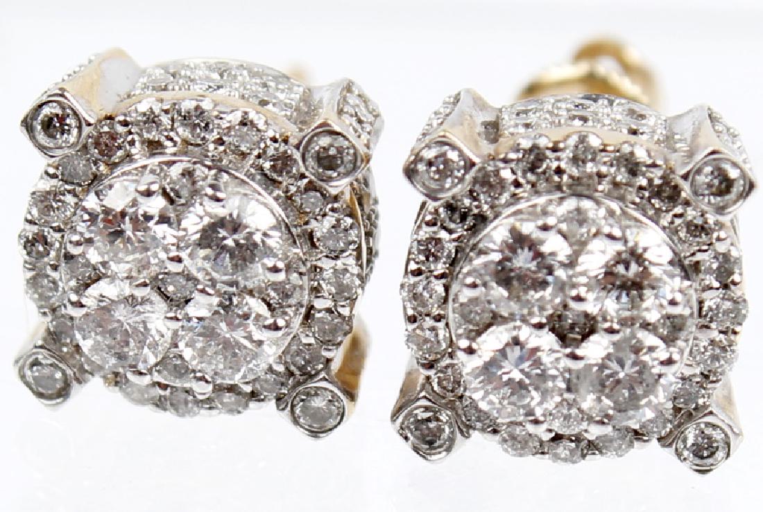 DIAMOND CLUSTER EARRINGS 14K GOLD 1.4 CT (1 of 3)