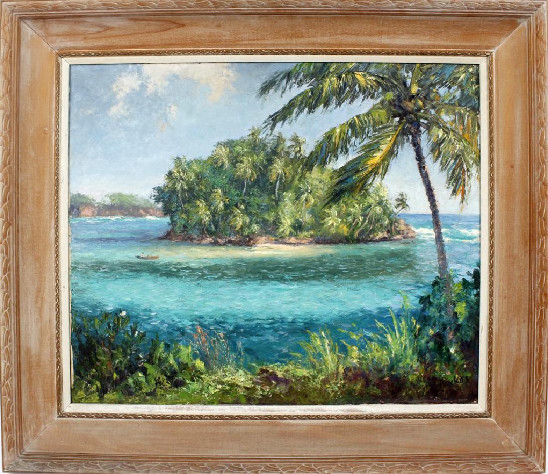 ALBERT BACKUS OIL ON CANVAS CARIBBEAN PAINTING (1 of 4)