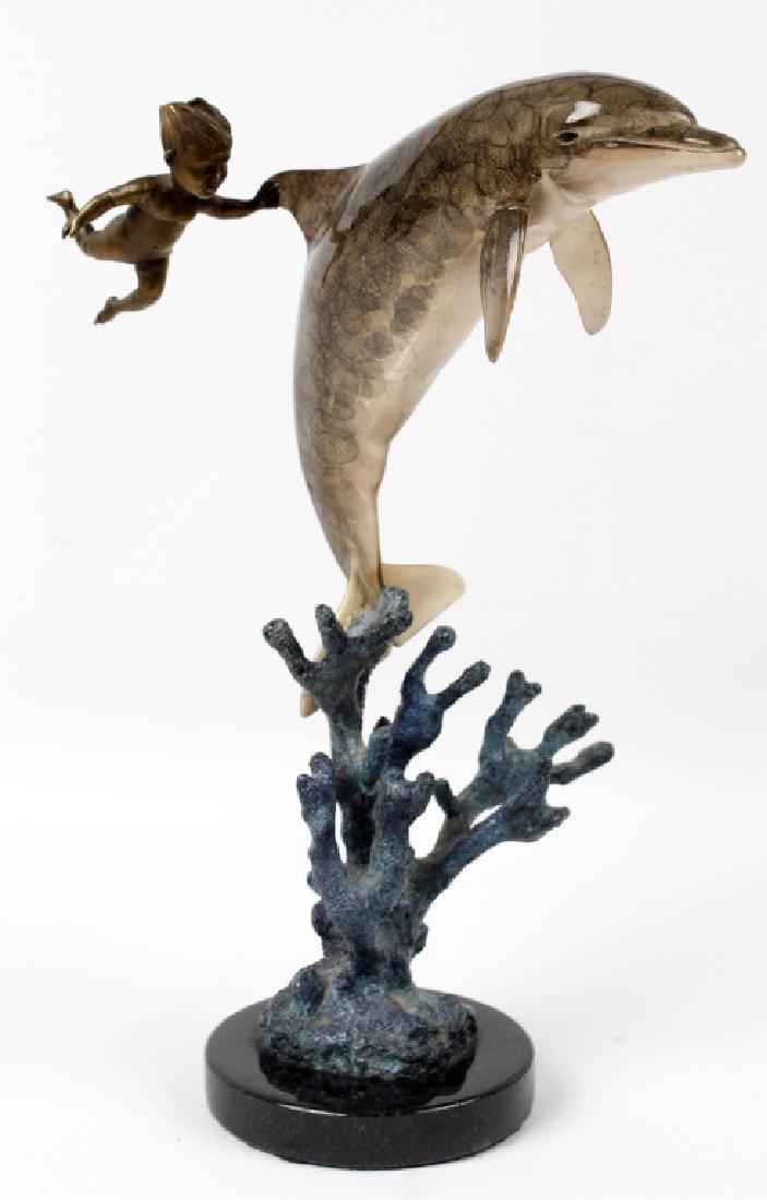 ROBERT WYLAND DOLPHIN AND CHILD BRONZE SCULPTURE (1 of 4)