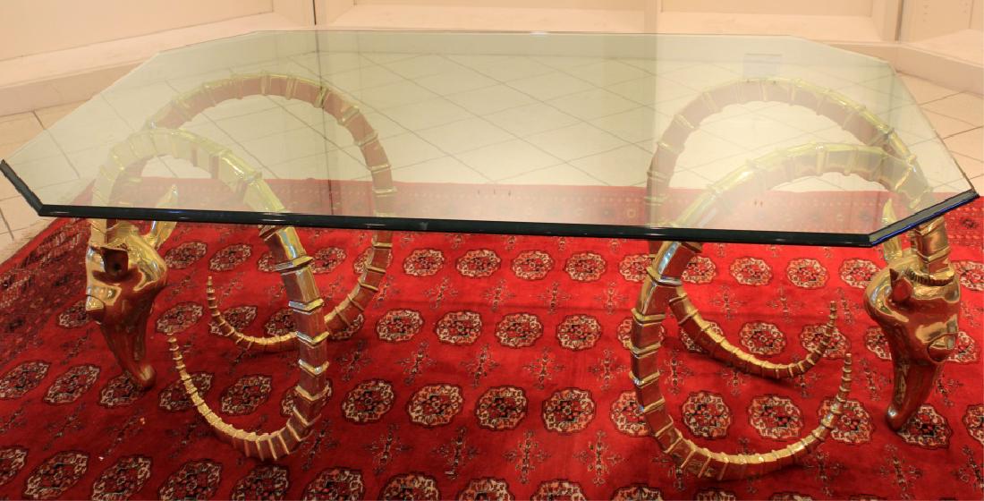 BRASS RAM HEAD GLASS TOP DINING TABLE (1 of 5)