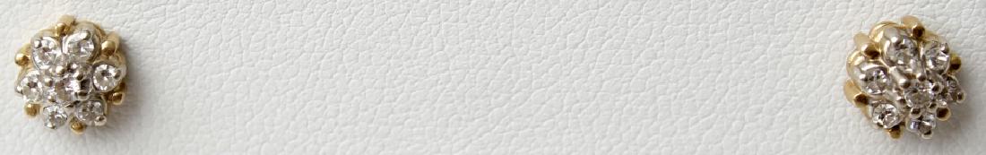 14K YELLOW GOLD DIAMOND CLUSTER EARRINGS: 14K YELLOW GOLD DIAMOND CLUSTER EARRINGS 14k yellow gold diamond cluster earrings. (7) 0.01ct diamonds, in each earring, .14ctw. Weight: 1.9 grams