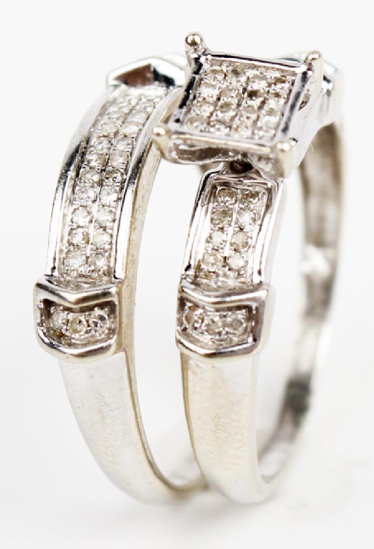 10K WHITE GOLD DIAMOND RING BRIDAL SET: 10K WHITE GOLD DIAMOND RING BRIDAL SET 10K white gold diamond ring bridal set, engagement ring consists of (22) .005ct micro pave with a lifted center of (16) .005ct micro pave diamonds, and the weddi