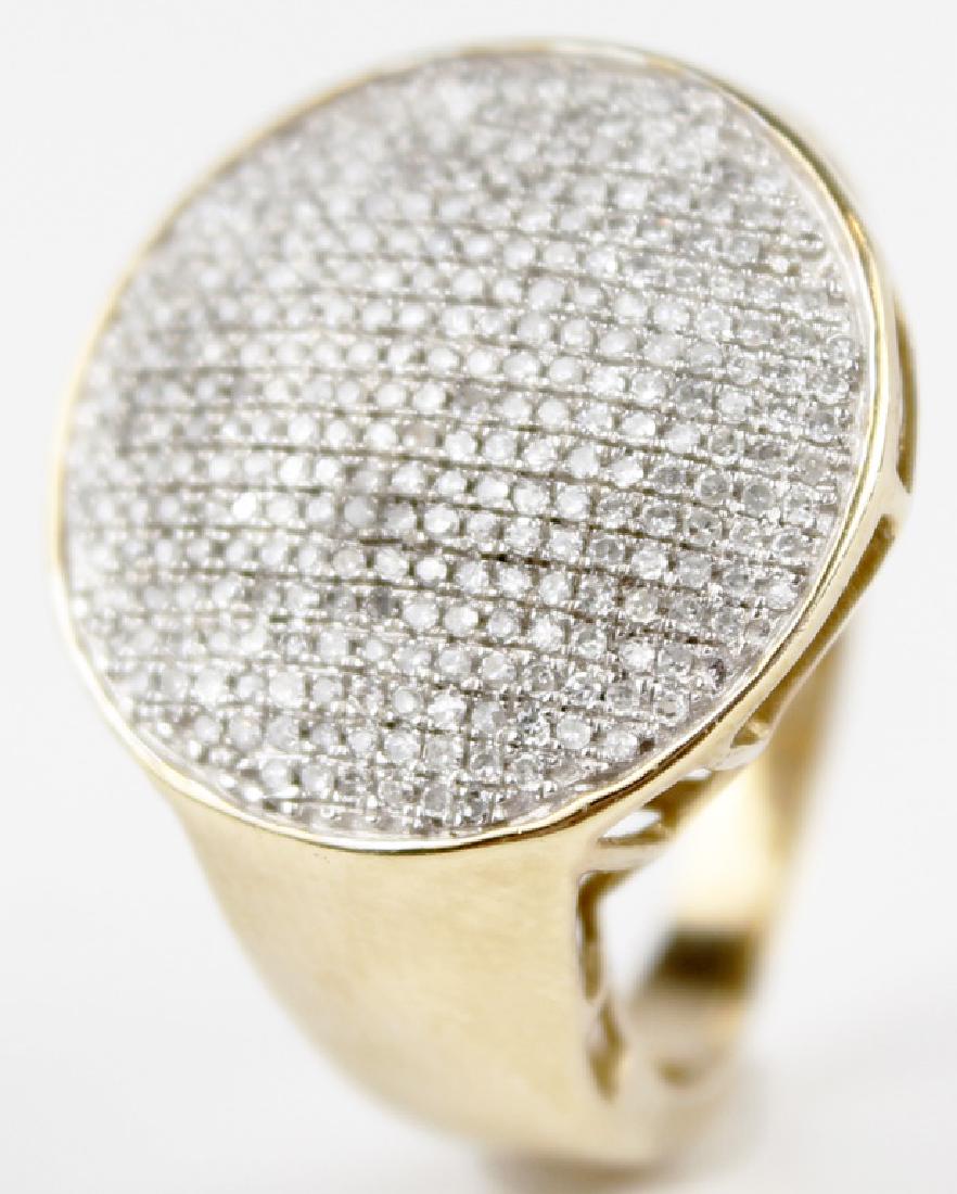 10K YELLOW GOLD MENS MICRO PAVE DIAMOND RING: 10K YELLOW GOLD MENS MICRO PAVE DIAMOND RING 5.7g, 14K Yellow gold custom men's micro pave diamond ring with (268) .005K diamonds 1.34CTTW Weight: 5.7g Size: 10