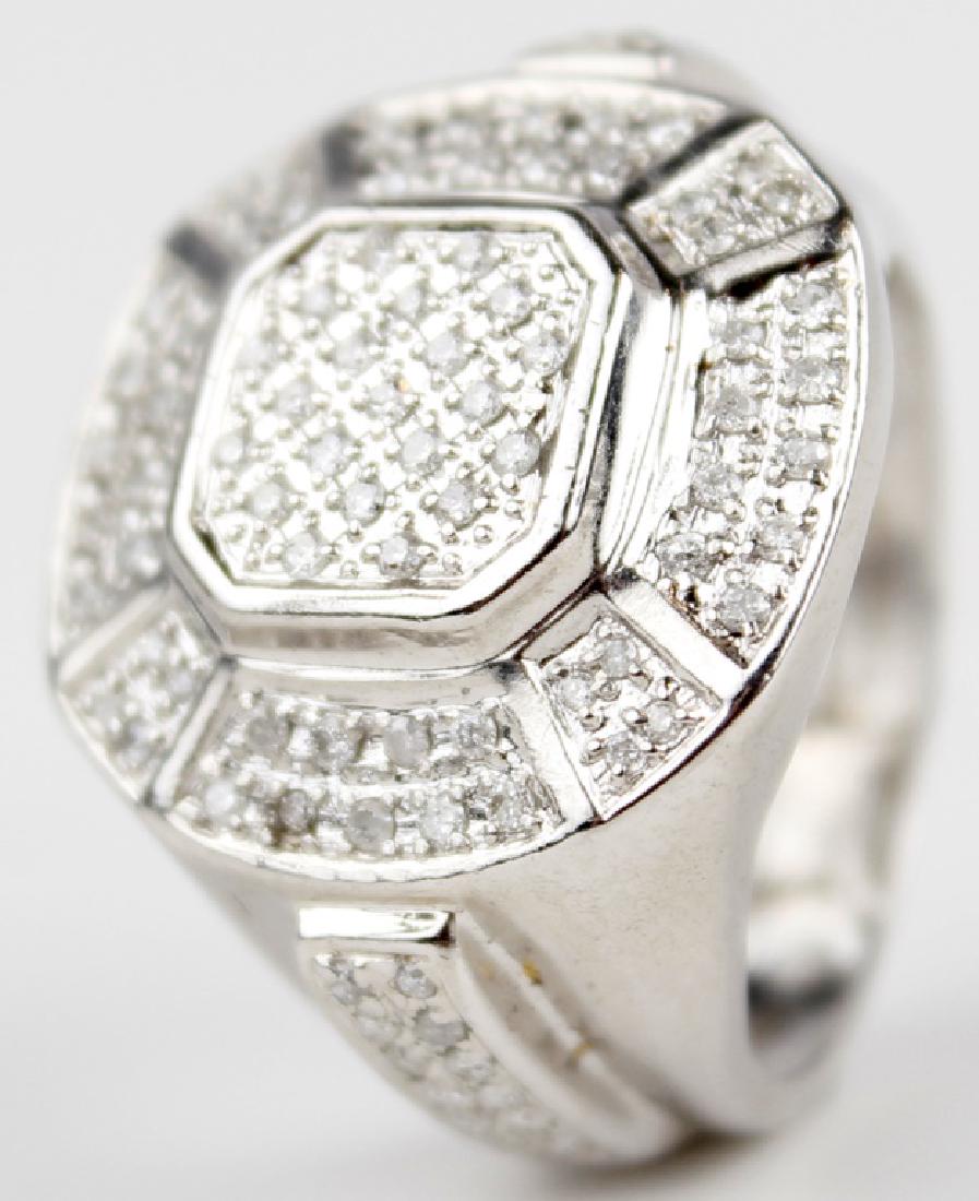14K WHITE GOLD MENS DIAMOND FASHION RING: 14K WHITE GOLD MENS DIAMOND FASHION RING 14k white gold and diamond men's fashion ring with (93) .005ct micro pave prong set diamonds. .46CTTW. Weight: 6.2 g Size: 7